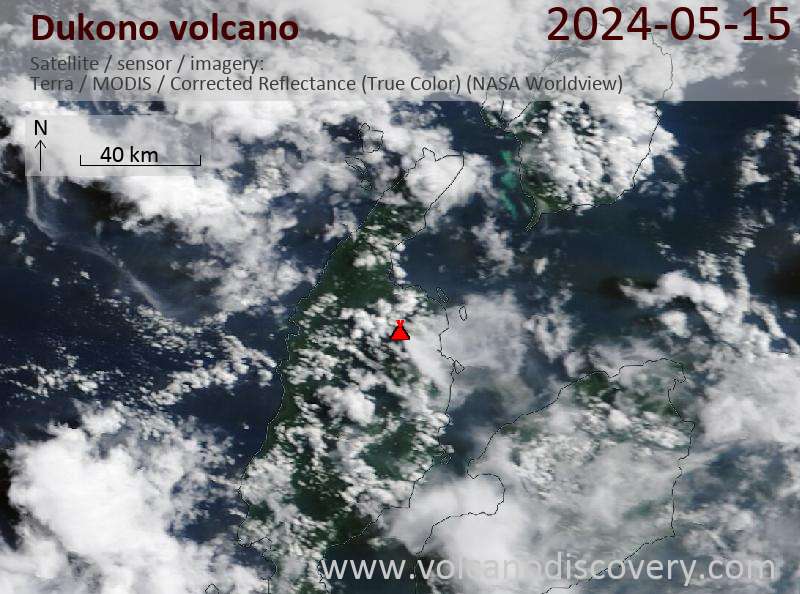 Satellite image of Dukono volcano on 15 May 2024