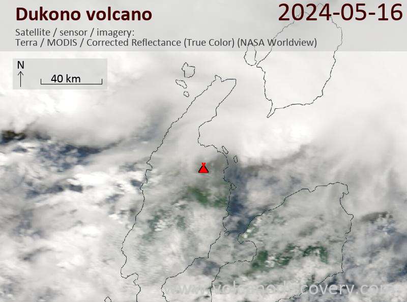 Satellite image of Dukono volcano on 16 May 2024