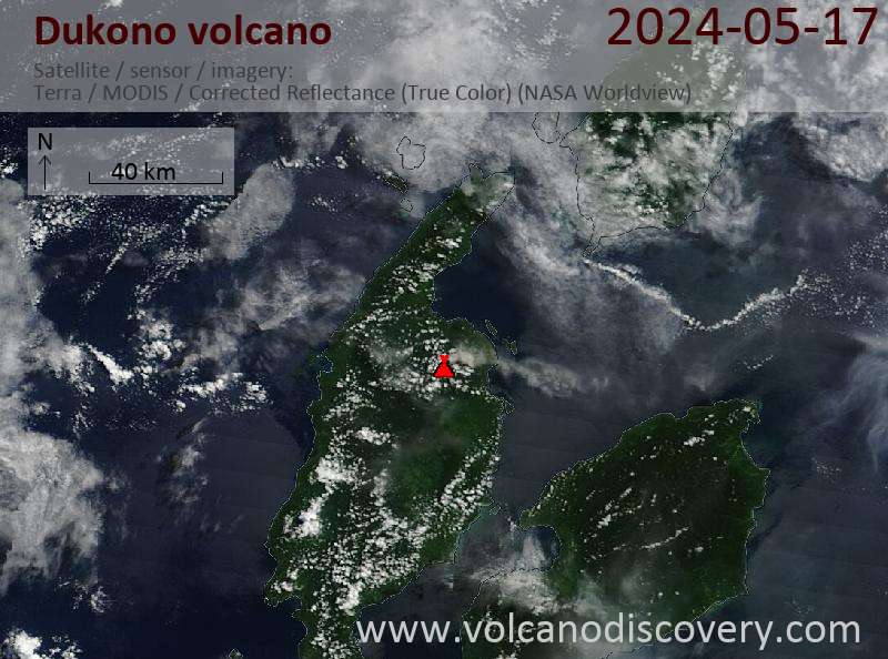 Satellite image of Dukono volcano on 17 May 2024