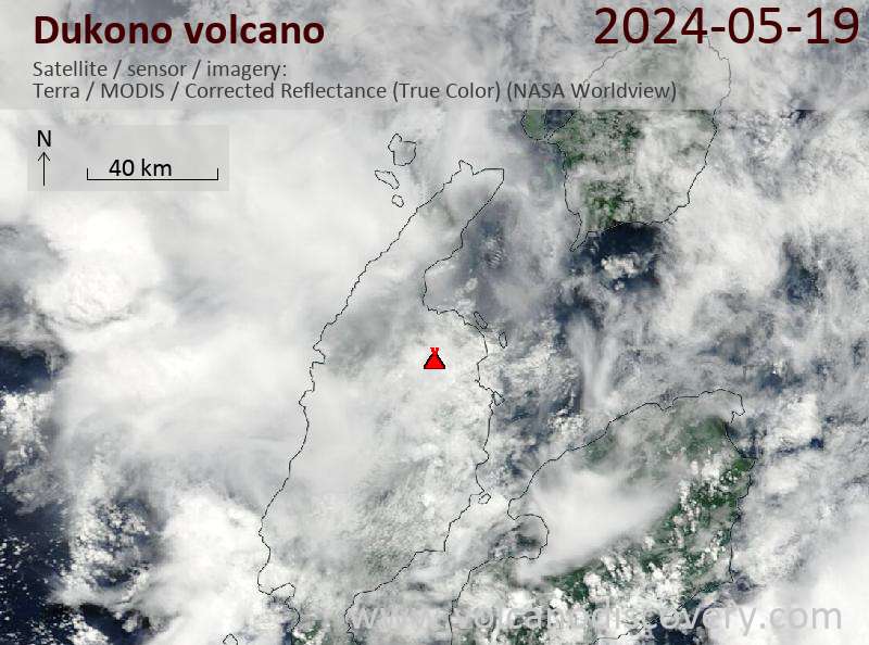 Satellitenbild des Dukono Vulkans am 19 May 2024