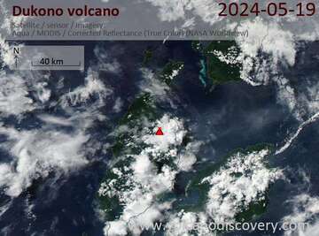 Satellite image of Dukono volcano on 20 May 2024