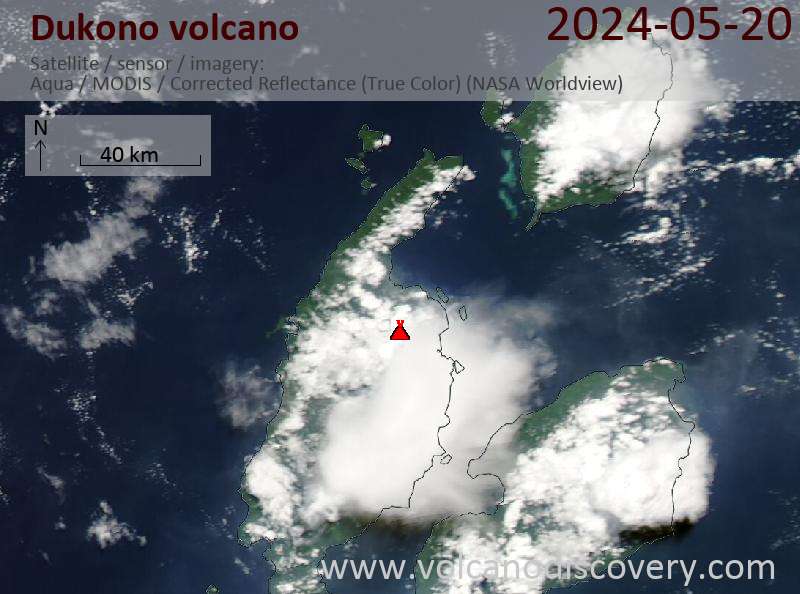 Satellitenbild des Dukono Vulkans am 21 May 2024
