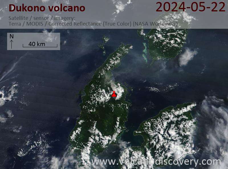 Satellite image of Dukono volcano on 22 May 2024