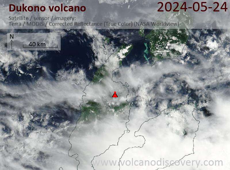 Satellitenbild des Dukono Vulkans am 24 May 2024