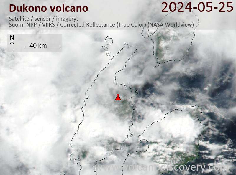 Satellitenbild des Dukono Vulkans am 25 May 2024