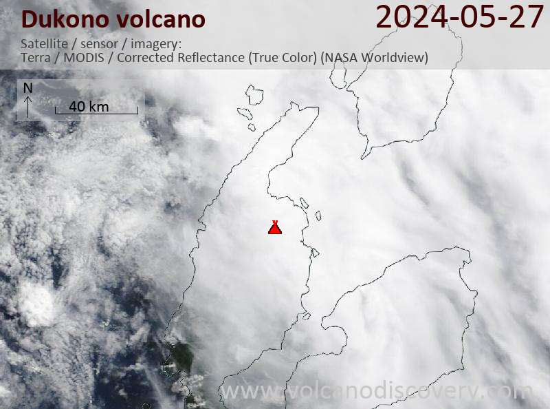 Satellitenbild des Dukono Vulkans am 27 May 2024