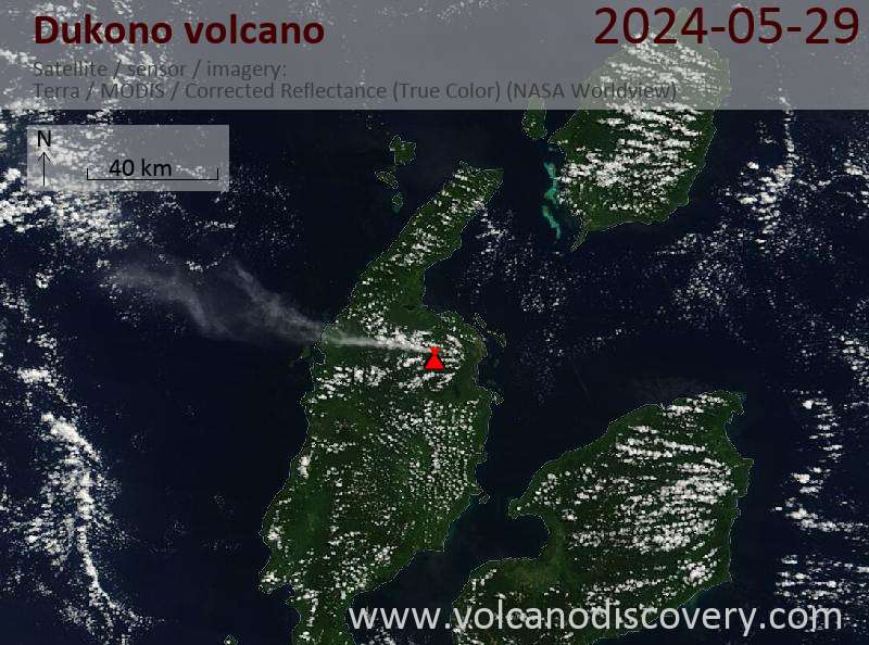 Satellitenbild des Dukono Vulkans am 29 May 2024