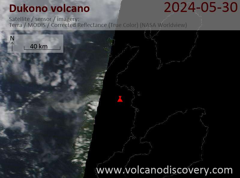 Satellite image of Dukono volcano on 30 May 2024