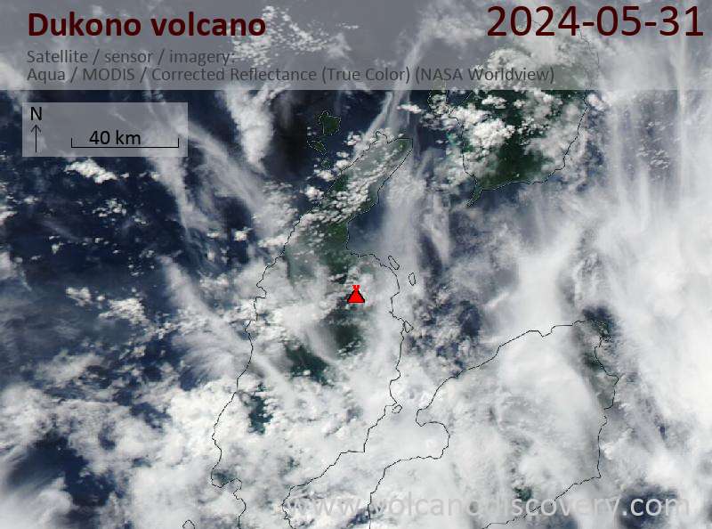 Satellitenbild des Dukono Vulkans am 31 May 2024