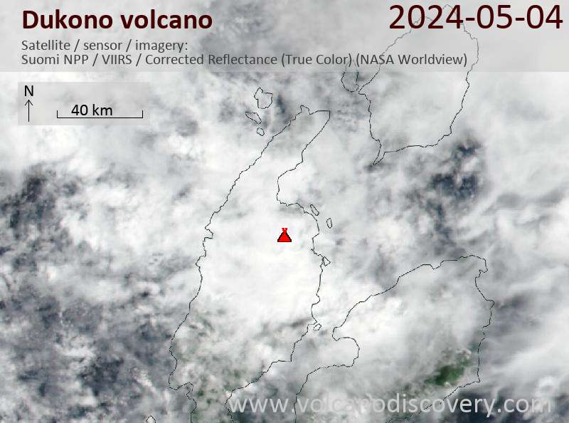 Satellitenbild des Dukono Vulkans am  4 May 2024