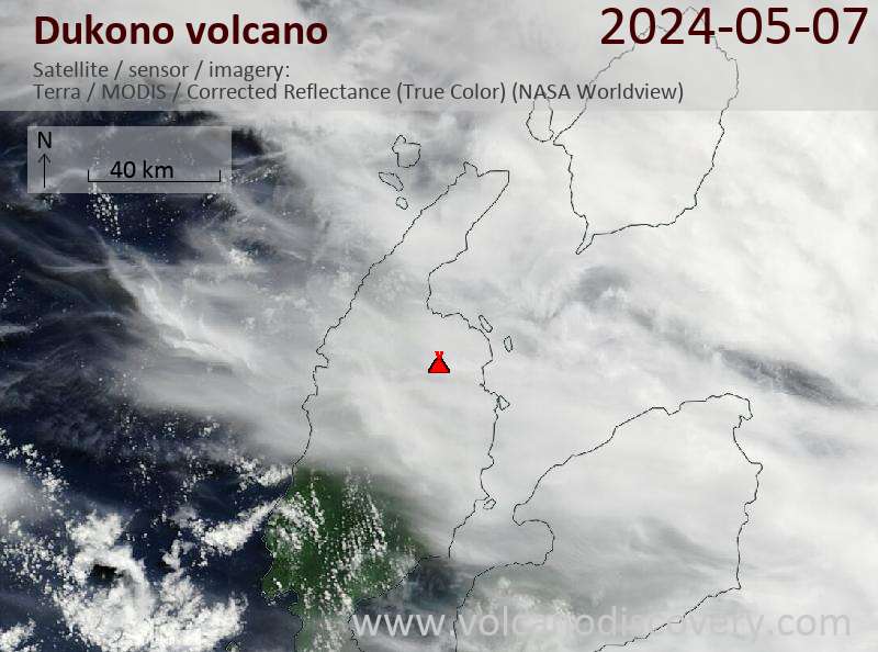 Satellite image of Dukono volcano on  7 May 2024