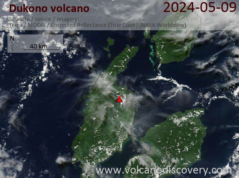 Satellitenbild des Dukono Vulkans am  9 May 2024