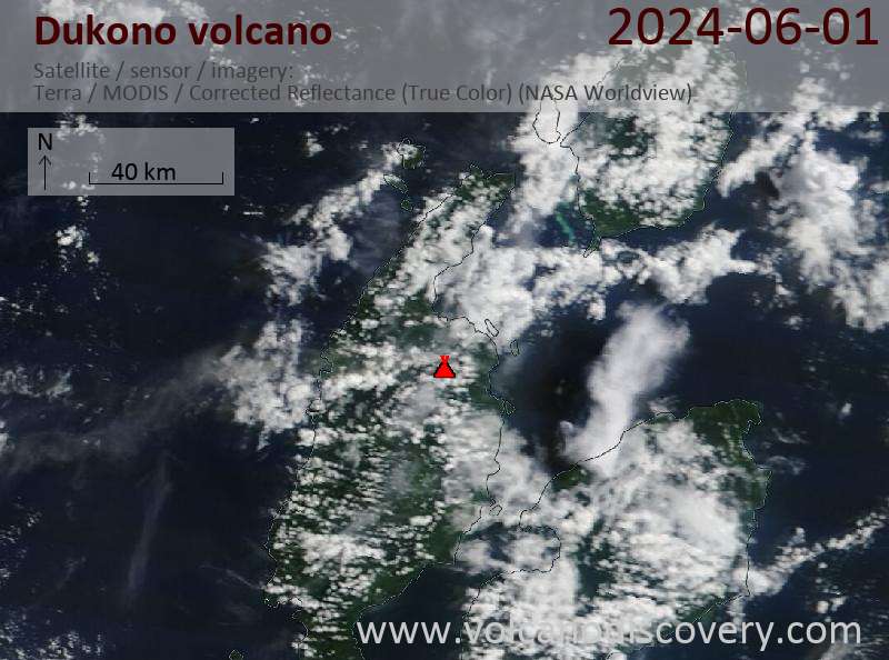 Satellite image of Dukono volcano on  1 Jun 2024