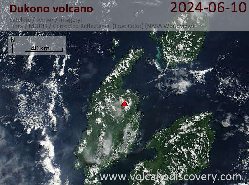 Satellitenbild des Dukono Vulkans am 10 Jun 2024