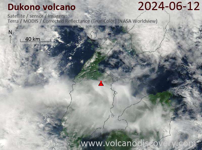 Satellite image of Dukono volcano on 12 Jun 2024
