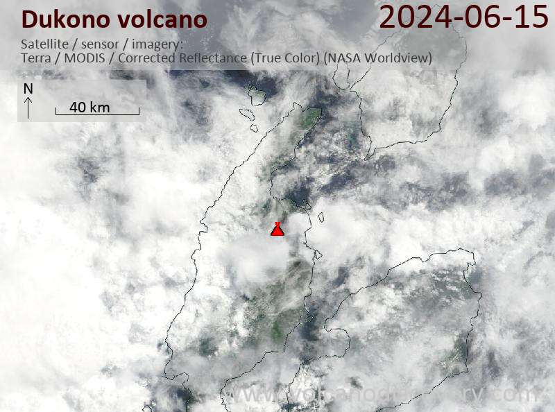 Satellitenbild des Dukono Vulkans am 15 Jun 2024