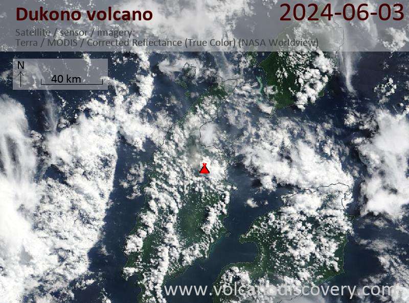 Satellite image of Dukono volcano on  3 Jun 2024