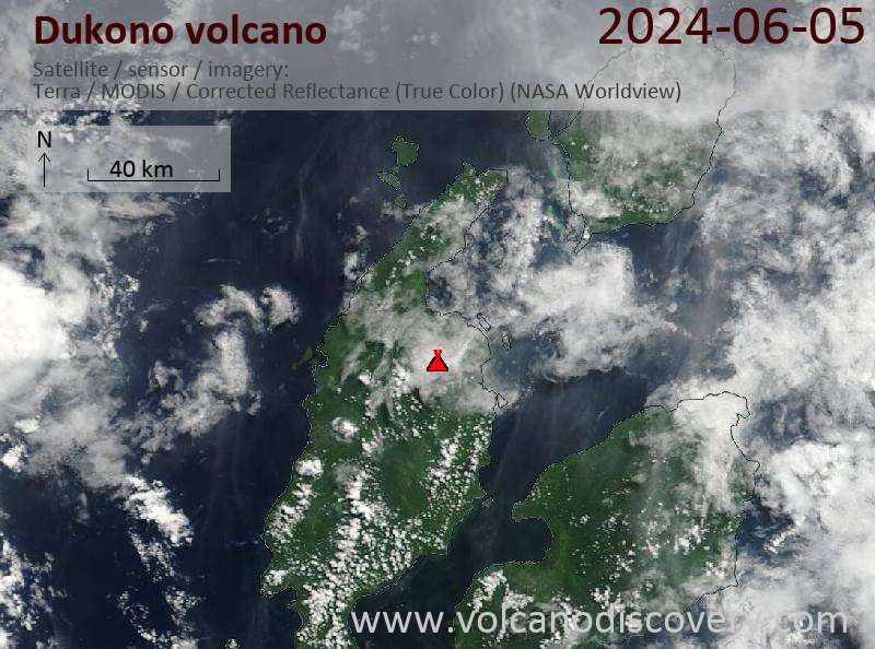 Satellite image of Dukono volcano on  5 Jun 2024