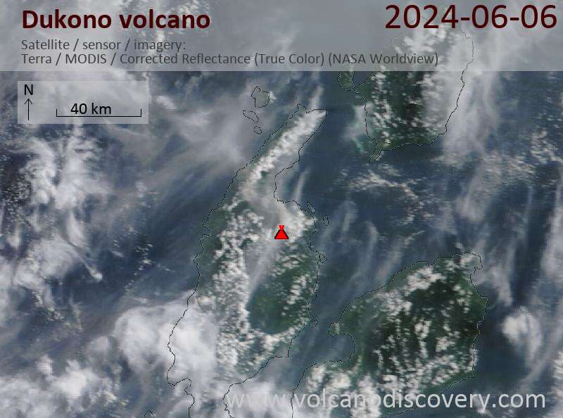 Satellite image of Dukono volcano on  6 Jun 2024