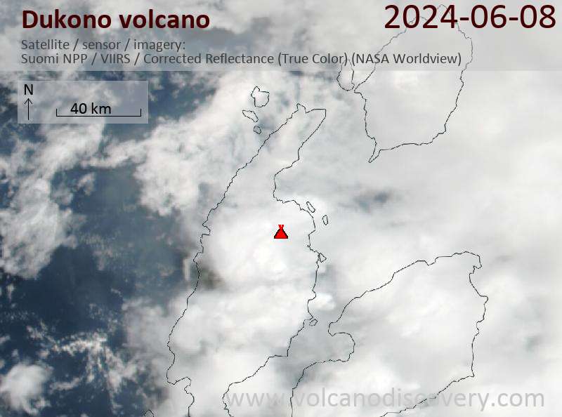 Satellite image of Dukono volcano on  8 Jun 2024