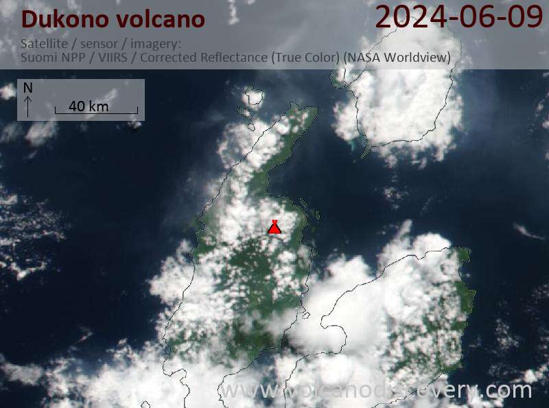 Satellite image of Dukono volcano on  9 Jun 2024