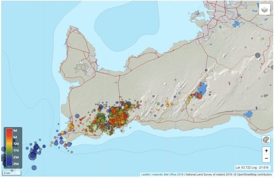 The seismicity around Grindavík last week (image: IMO)