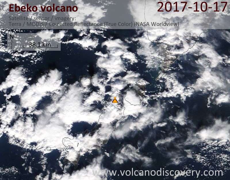 Satellite image of Ebeko volcano on 17 Oct 2017