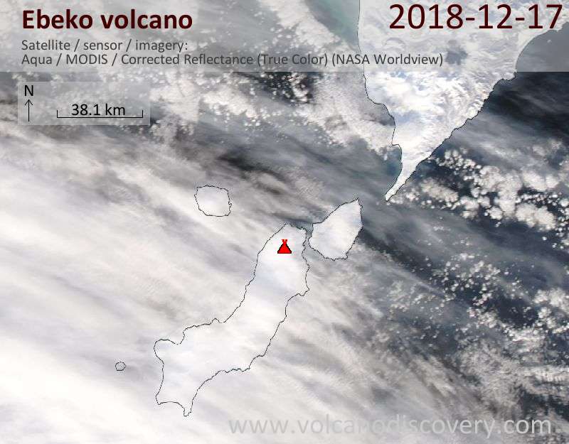 Satellite image of Ebeko volcano on 18 Dec 2018