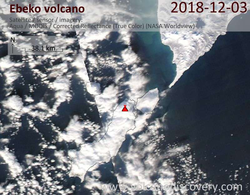 Satellite image of Ebeko volcano on  3 Dec 2018