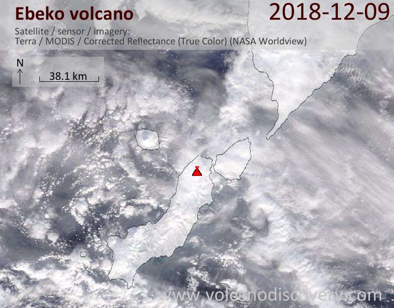 Satellite image of Ebeko volcano on  9 Dec 2018