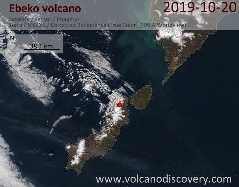 Satellite image of Ebeko volcano on 20 Oct 2019