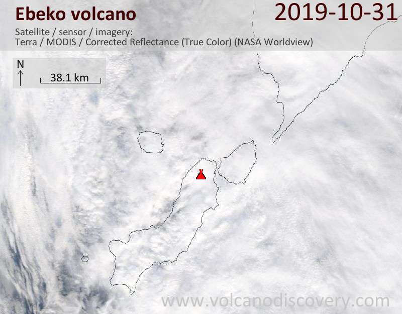 Satellite image of Ebeko volcano on 31 Oct 2019