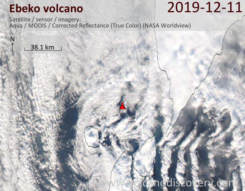 Satellite image of Ebeko volcano on 11 Dec 2019