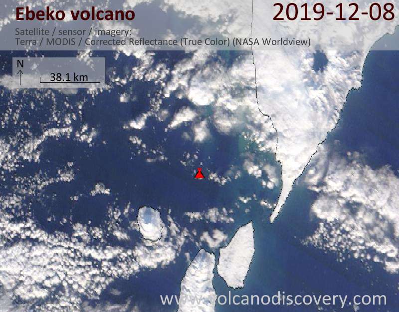 Satellite image of Ebeko volcano on  8 Dec 2019
