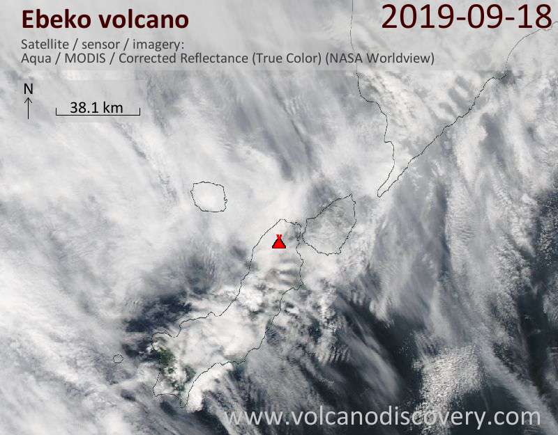 Satellite image of Ebeko volcano on 18 Sep 2019