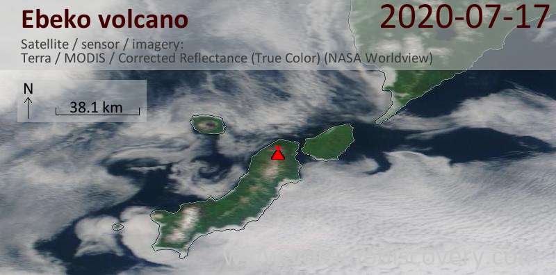 Спутниковое изображение вулкана Ebeko 17 Jul 2020