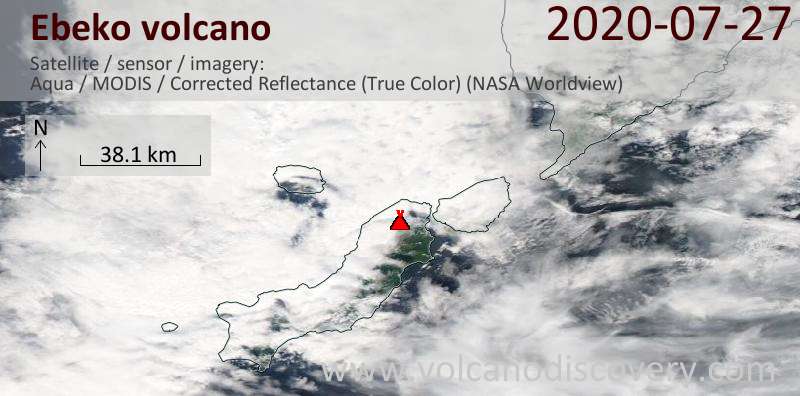 Спутниковое изображение вулкана Ebeko 28 Jul 2020