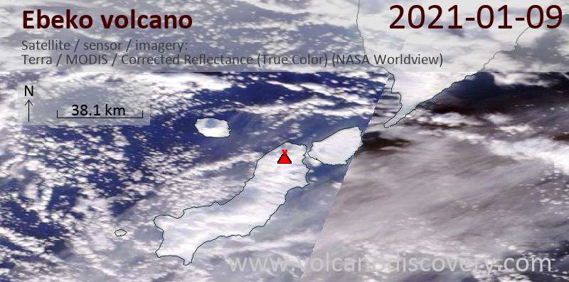 Satellite image of Ebeko volcano on  9 Jan 2021