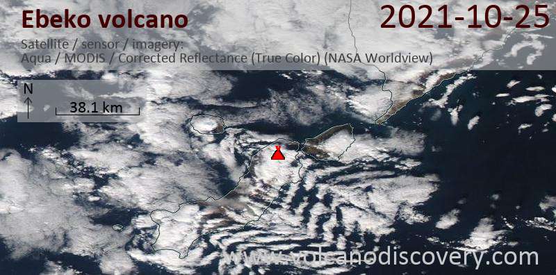 Satellite image of Ebeko volcano on 25 Oct 2021