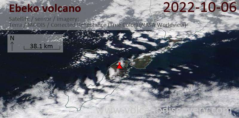 Satellitenbild des Ebeko Vulkans am  6 Oct 2022