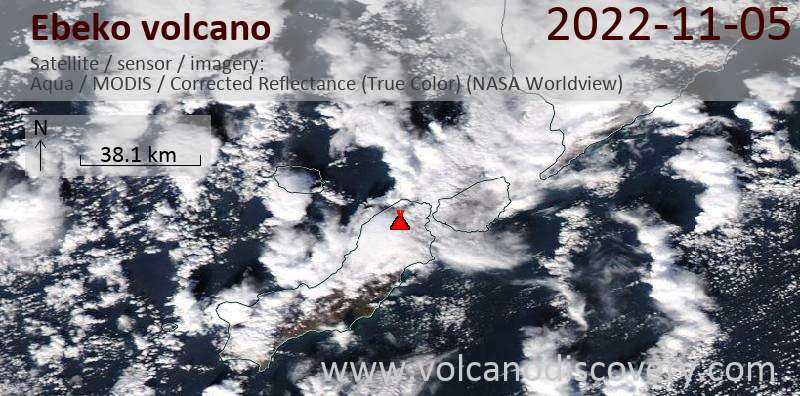 Satellite image of Ebeko volcano on  5 Nov 2022