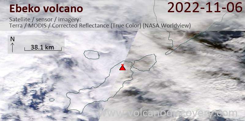 Satellite image of Ebeko volcano on  7 Nov 2022