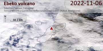 Imagen satelital del volcán Ebeko el 7 de noviembre de 2022