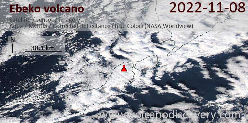 Satellite image of Ebeko volcano on  8 Nov 2022