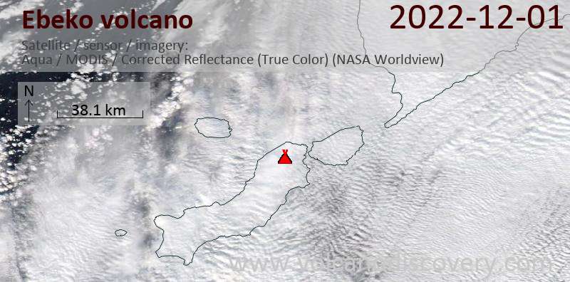 Спутниковое изображение вулкана Ebeko  1 Dec 2022
