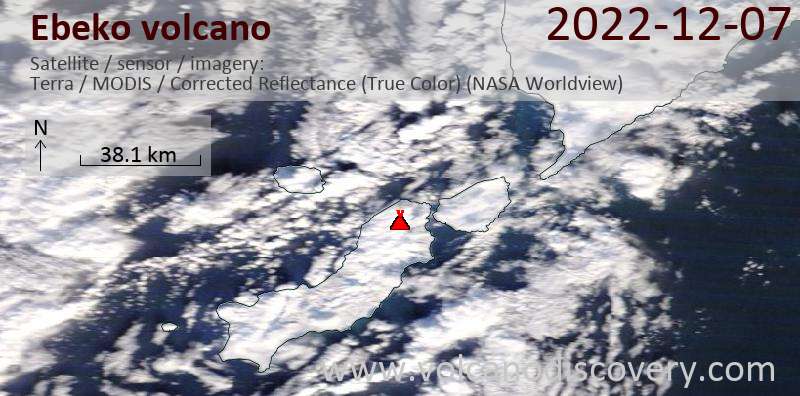 Satellite image of Ebeko volcano on  7 Dec 2022