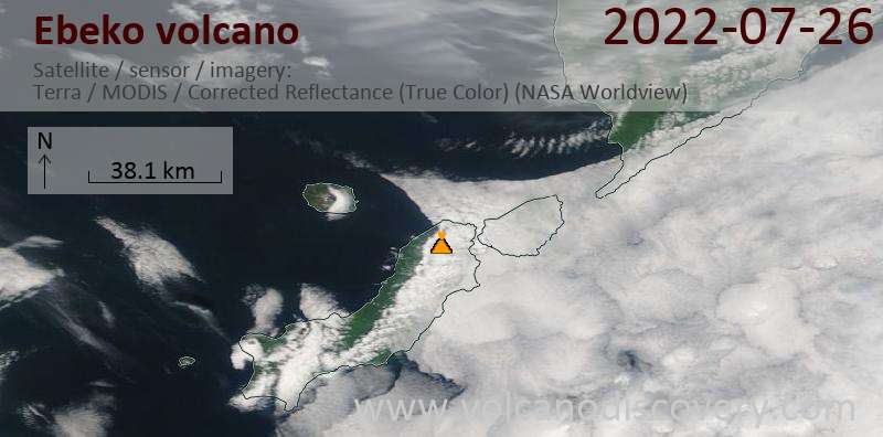 Satellite image of Ebeko volcano on 26 Jul 2022