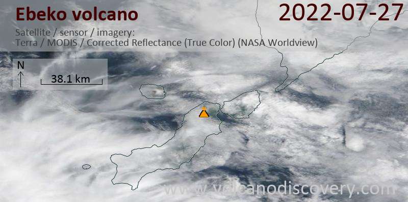 Satellite image of Ebeko volcano on 27 Jul 2022