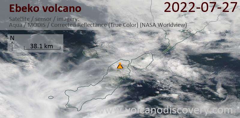 Satellite image of Ebeko volcano on 28 Jul 2022