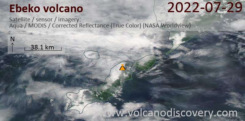 Satellite image of Ebeko volcano on 29 Jul 2022